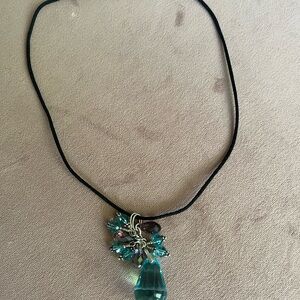 925 Elegant Blue Crystal Pendant Necklace